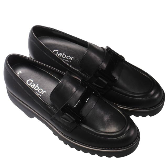 【靴のHOSHIKAWA】  『Gabor 52452』 ガボール ビットローファー 22cm〜25.5cm レディース ブラック ポルトガル 天然皮革 厚底 秋冬