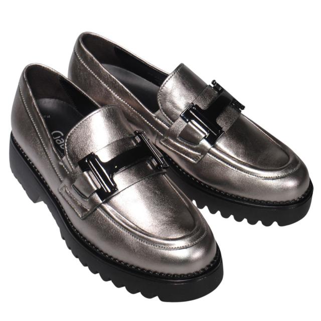 【靴のHOSHIKAWA】  『Gabor 52452』 ガボール ビットローファー 22cm〜25.5cm レディース シルバー ポルトガル 天然皮革 厚底 秋冬