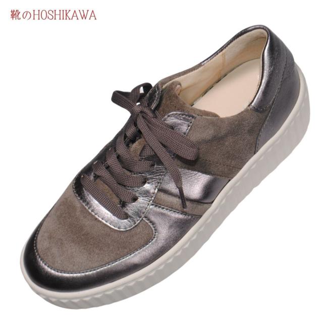 【靴のHOSHIKAWA】  『Gabor 53203 18』 ガボール レザースニーカー 23cm〜24cm レディース グレー スロバキア製 レースアップ ファスナー無し 天然皮革 秋冬 厚底 幅広