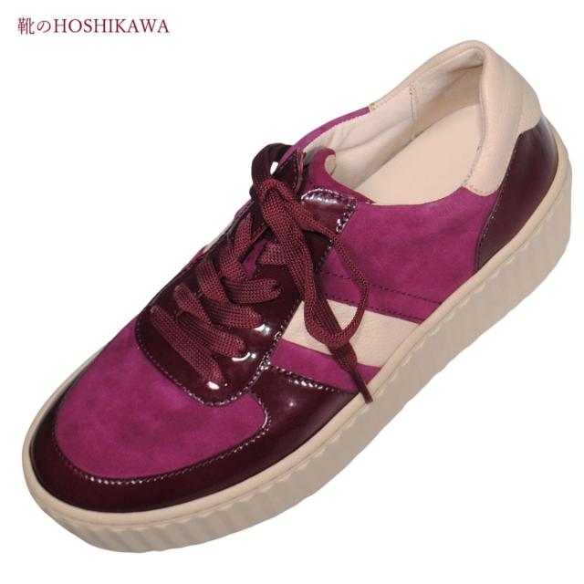 【靴のHOSHIKAWA】  『Gabor 53203 10』 ガボール レザースニーカー 23cm〜24cm レディース パープル スロバキア製 レースアップ ファスナー無し 天然皮革 秋冬 厚底 幅広