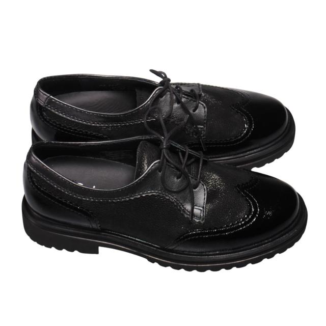 【靴のHOSHIKAWA】  『Gabor 72555』 ガボール レディース オックスフォードシューズ 22cm〜25.5cm ブラックC スロバキア エナメル革 マニッシュ ウィングチップ 天然皮革 厚底 秋冬