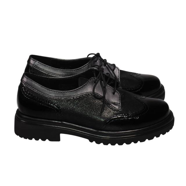 【靴のHOSHIKAWA】  『Gabor 72555』 ガボール レディース オックスフォードシューズ 22cm〜25.5cm ブラックC スロバキア エナメル革 マニッシュ ウィングチップ 天然皮革 厚底 秋冬