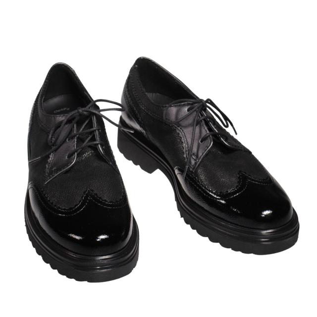 【靴のHOSHIKAWA】  『Gabor 72555』 ガボール レディース オックスフォードシューズ 22cm〜25.5cm ブラックC スロバキア エナメル革 マニッシュ ウィングチップ 天然皮革 厚底 秋冬