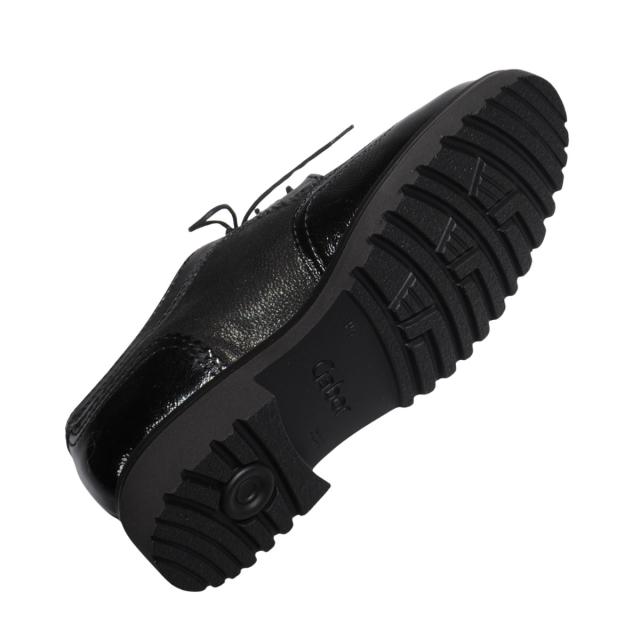 【靴のHOSHIKAWA】  『Gabor 72555』 ガボール レディース オックスフォードシューズ 22cm〜25.5cm ブラックC スロバキア エナメル革 マニッシュ ウィングチップ 天然皮革 厚底 秋冬