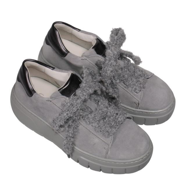 【靴のHOSHIKAWA】  『Gabor 73222』 ガボール レディース 厚底スニーカー 22cm〜25.5cm グレー スロバキア製 マニッシュ レースアップ 天然皮革 厚底 秋冬