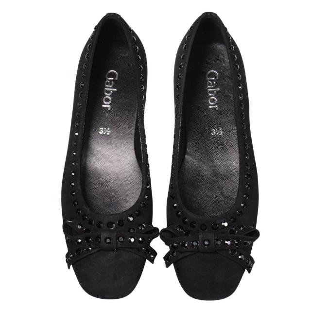 【靴のHOSHIKAWA】  『Gabor 74143』 ガボール パンプス 22cm〜24.5cm レディース ブラック スロバキア製 フラット底 スウェード スクエアトゥ 秋冬