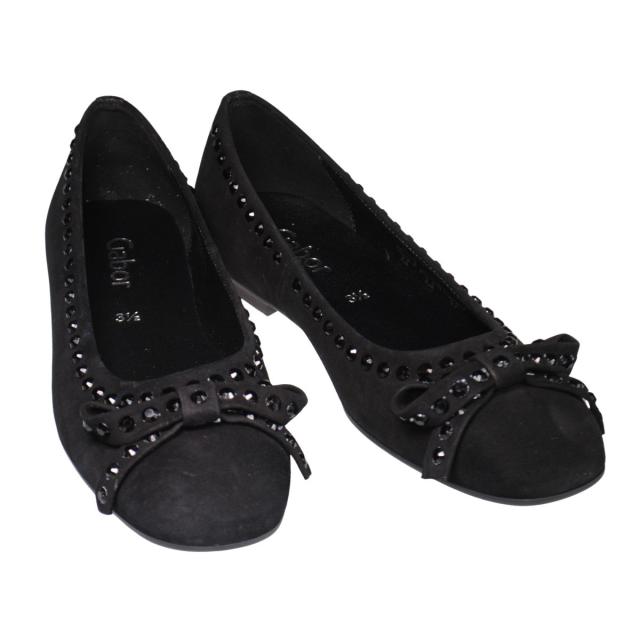 【靴のHOSHIKAWA】  『Gabor 74143』 ガボール パンプス 22cm〜24.5cm レディース ブラック スロバキア製 フラット底 スウェード スクエアトゥ 秋冬