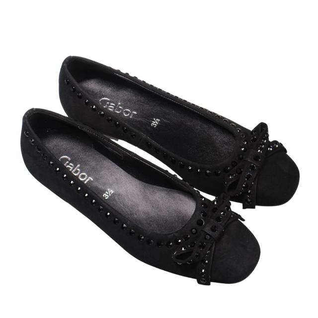 【靴のHOSHIKAWA】  『Gabor 74143』 ガボール パンプス 22cm〜24.5cm レディース ブラック スロバキア製 フラット底 スウェード スクエアトゥ 秋冬