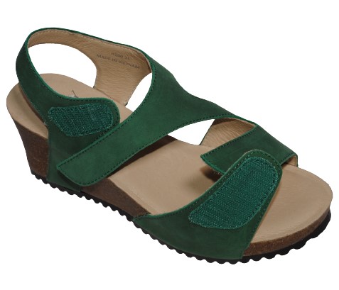 【靴のHOSHIKAWA】  『PENNY LEATHER H100』 ウェッジソール サンダル 22.5cm〜24.5cm マジックテープ グリーン レディース 本革 スウェード