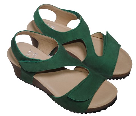 【靴のHOSHIKAWA】  『PENNY LEATHER H100』 ウェッジソール サンダル 22.5cm〜24.5cm マジックテープ グリーン レディース 本革 スウェード