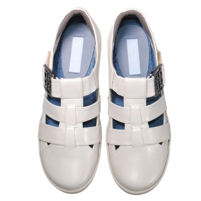 【靴のHOSHIKAWA】  『hatchi 2580』 ハッチ レザースニーカー 21.5cm〜24.5cm EEEE サンダルシューズ ベルクロ レディース シロパール 本革 国産 春夏