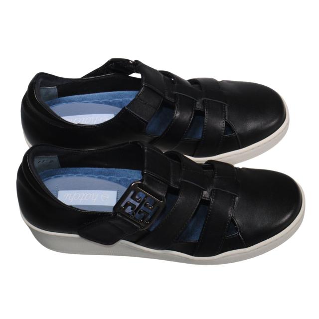 【靴のHOSHIKAWA】  『hatchi 2580』 ハッチ レザースニーカー 21.5cm〜24.5cm EEEE サンダルシューズ ベルクロ レディース ブラック 本革 国産 春夏