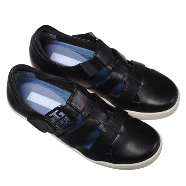 【靴のHOSHIKAWA】  『hatchi 2580』 ハッチ レザースニーカー 21.5cm〜24.5cm EEEE サンダルシューズ ベルクロ レディース ブラック 本革 国産 春夏