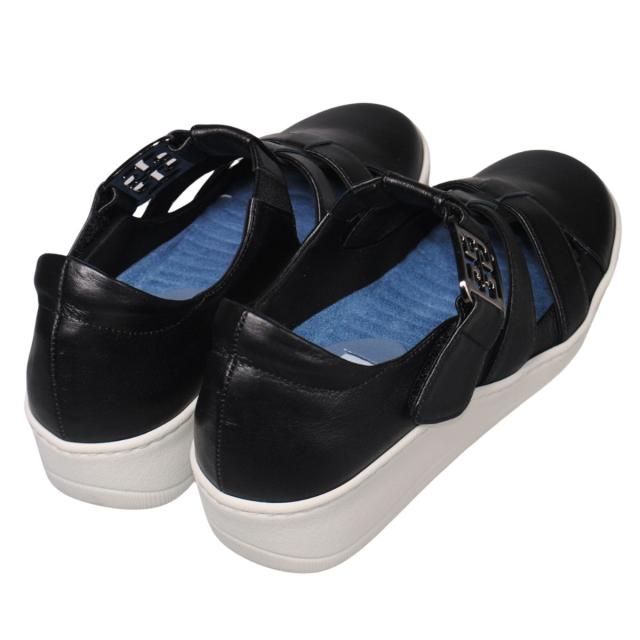 【靴のHOSHIKAWA】  『hatchi 2580』 ハッチ レザースニーカー 21.5cm〜24.5cm EEEE サンダルシューズ ベルクロ レディース ブラック 本革 国産 春夏