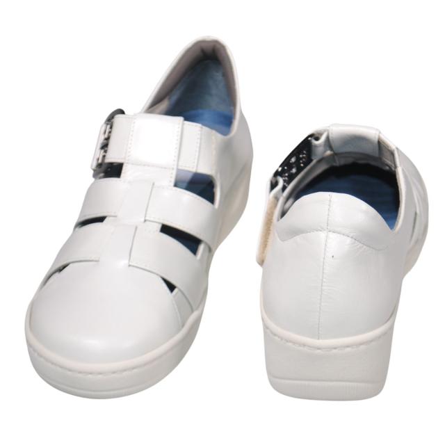 【靴のHOSHIKAWA】  『hatchi 2580』 ハッチ レザースニーカー 21.5cm〜24.5cm EEEE サンダルシューズ ベルクロ レディース シロパール 本革 国産 春夏