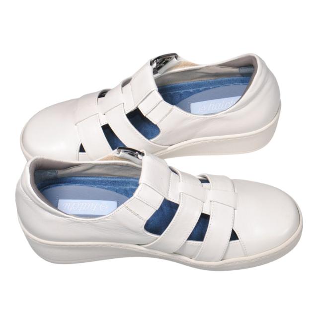 【靴のHOSHIKAWA】  『hatchi 2580』 ハッチ レザースニーカー 21.5cm〜24.5cm EEEE サンダルシューズ ベルクロ レディース シロパール 本革 国産 春夏