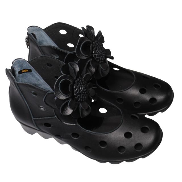 【靴のHOSHIKAWA】  『Monet 1250』 サマーブーツ モネ 22cm〜24.5cm EEE レディース ブラック カジュアル ショート丈 日本製 本革 春夏