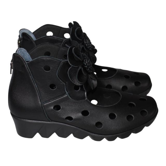 【靴のHOSHIKAWA】  『Monet 1250』 サマーブーツ モネ 22cm〜24.5cm EEE レディース ブラック カジュアル ショート丈 日本製 本革 春夏