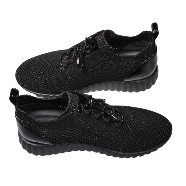 【靴のHOSHIKAWA】  『Monet 131530』 モネ ストレッチスニーカー 21.5cm〜25cm EEE レディース ブラック レースアップ 厚底 日本製 通気性 春夏