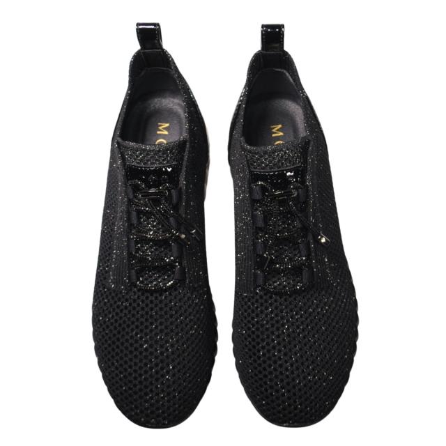 【靴のHOSHIKAWA】  『Monet 131530』 モネ ストレッチスニーカー 21.5cm〜25cm EEE レディース ブラック レースアップ 厚底 日本製 通気性 春夏