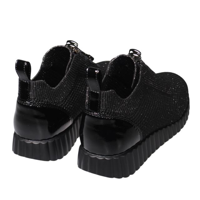 【靴のHOSHIKAWA】  『Monet 131530』 モネ ストレッチスニーカー 21.5cm〜25cm EEE レディース ブラック レースアップ 厚底 日本製 通気性 春夏