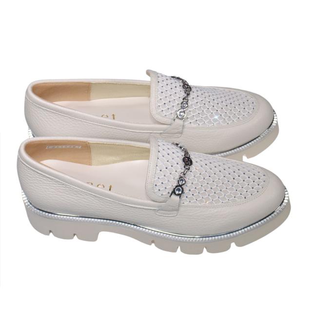 【靴のHOSHIKAWA】  『MONET 211520』 モネ ビットローファー 21.5cm〜24.5cm EEE トラックソール レディース シロ ラインストーン 通気性 国産 本革 春夏