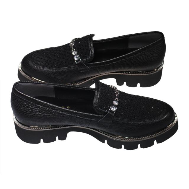 【靴のHOSHIKAWA】  『MONET 211520』 モネ ビットローファー 21.5cm〜24.5cm EEE トラックソール レディース ブラック ラインストーン 通気性 国産 本革 春夏