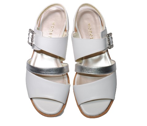 【靴のHOSHIKAWA】  『MONET 212301』 モネ サンダル 21cm〜24.5cm EEE ホワイト レディース ビジュー ストラップ ウェッジソール バックベルト 本革 国産 春夏