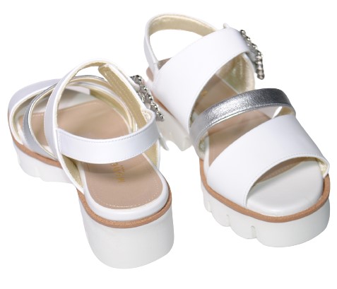 【靴のHOSHIKAWA】  『MONET 212301』 モネ サンダル 21cm〜24.5cm EEE ホワイト レディース ビジュー ストラップ ウェッジソール バックベルト 本革 国産 春夏