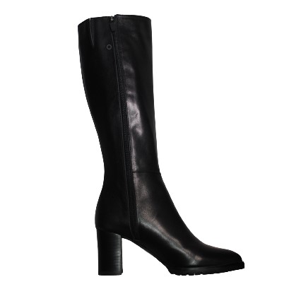 【靴のHOSHIKAWA】  『MONET 214203』 モネ ロングブーツ 21.5cm〜24.5cm EEE ブラック レディース サイドファスナー スムース革 本革 ヒール 国産