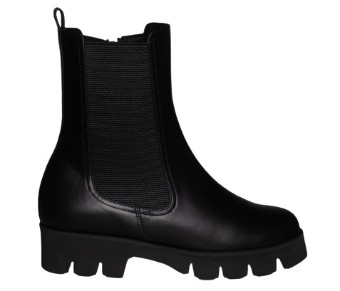 【靴のHOSHIKAWA】  『MONET 214303』 モネ ショートブーツ 21.5cm〜24.5cm EEE ブラック レディース サイドファスナー スムース革 本革 厚底 国産