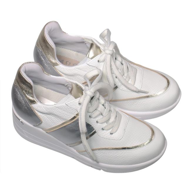 【靴のHOSHIKAWA】  『Monet 241532』 モネ レザースニーカー 21.5cm〜25cm EEEE ウェッジソール レースアップ カジュアル ホワイトC 牛革 日本製 春夏