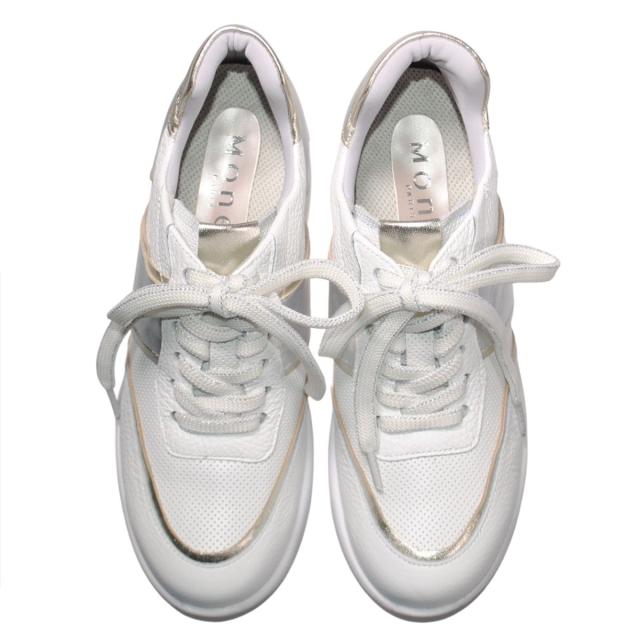 【靴のHOSHIKAWA】  『Monet 241532』 モネ レザースニーカー 21.5cm〜25cm EEEE ウェッジソール レースアップ カジュアル ホワイトC 牛革 日本製 春夏