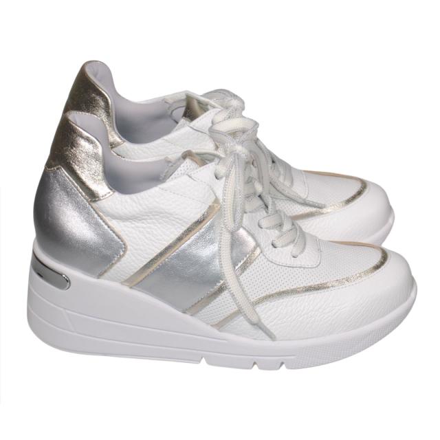 【靴のHOSHIKAWA】  『Monet 241532』 モネ レザースニーカー 21.5cm〜25cm EEEE ウェッジソール レースアップ カジュアル ホワイトC 牛革 日本製 春夏