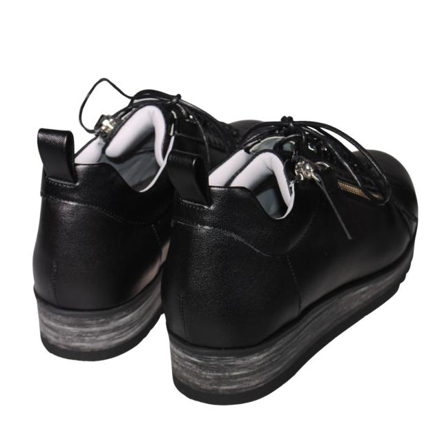 【靴のHOSHIKAWA】  『Monet 243530』 コンフォートスニーカー モネ 21.5cm〜25cm EEEE レディース ブラック レースアップ 幅が広い 日本製 本革 秋冬