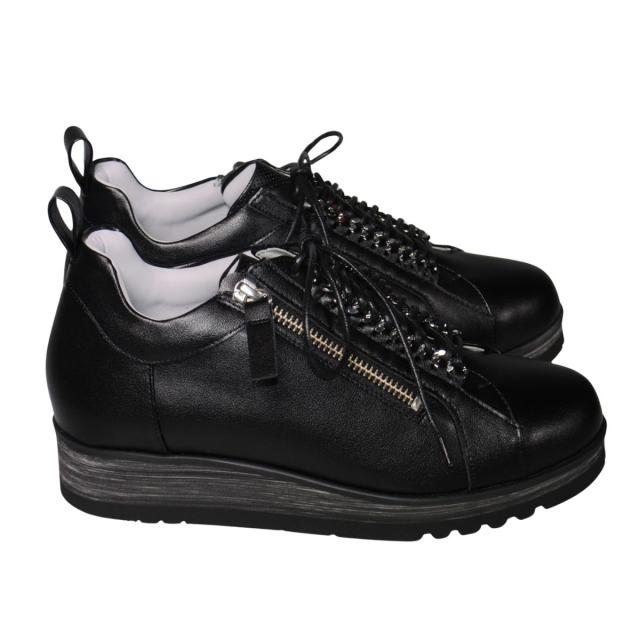 【靴のHOSHIKAWA】  『Monet 243530』 コンフォートスニーカー モネ 21.5cm〜25cm EEEE レディース ブラック レースアップ 幅が広い 日本製 本革 秋冬