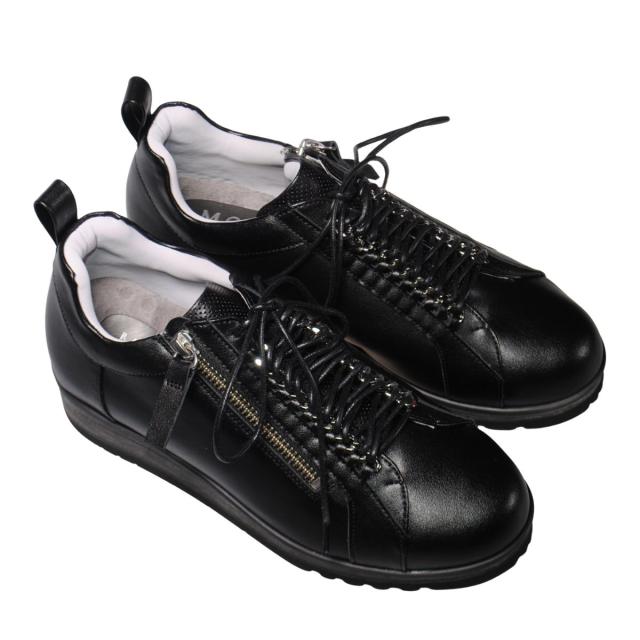 【靴のHOSHIKAWA】  『Monet 243530』 コンフォートスニーカー モネ 21.5cm〜25cm EEEE レディース ブラック レースアップ 幅が広い 日本製 本革 秋冬