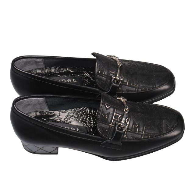 【靴のHOSHIKAWA】  『MONET 333510』 モネ ビットローファー 21cm〜24.5cm EEE ブラックC レディース ローヒール エナメル加工 静音リフト 軽量設計 国産 本革