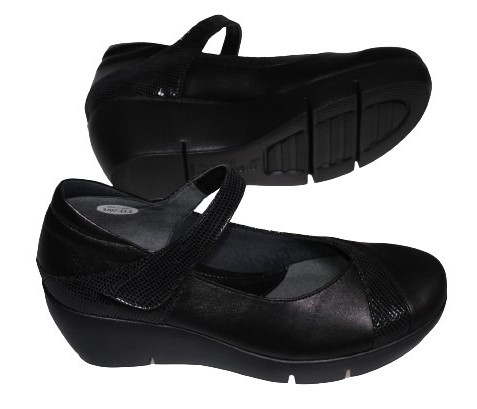 【靴のHOSHIKAWA】  『Dona Miss 3707』 ドナミス  21.5cm〜24.5cm EEE ブラック レディース ウェッジソール ベルクロ 幅広 牛革 国産