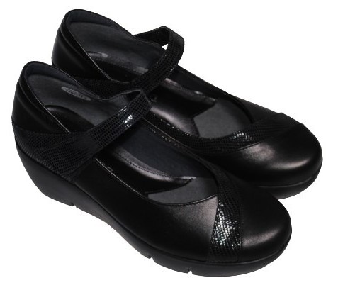 【靴のHOSHIKAWA】  『Dona Miss 3707』 ドナミス  21.5cm〜24.5cm EEE ブラック レディース ウェッジソール ベルクロ 幅広 牛革 国産