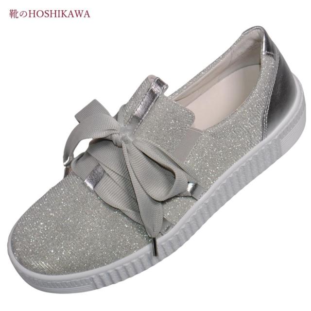 【靴のHOSHIKAWA】  『Gabor 43333 61』 ガボール レザースニーカー 22cm〜25.5cm 幅広 シルバー レディース スリッポン フラット 天然皮革 春夏 スロバキア製