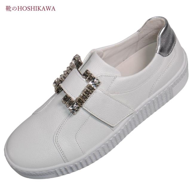 【靴のHOSHIKAWA】  『Gabor 43338 21』 ガボール レザースニーカー 22cm〜26cm 幅広 ホワイト レディース スリッポン フラット 天然皮革 春夏 スロバキア製