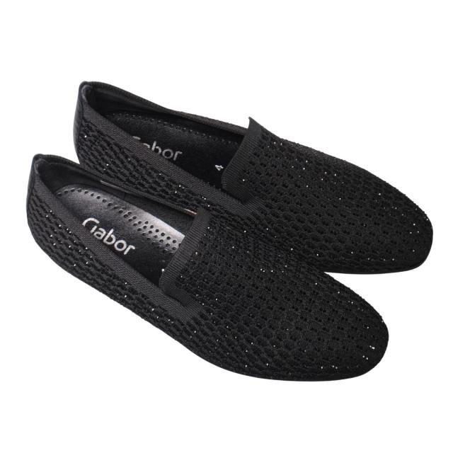 【靴のHOSHIKAWA】  『Gabor 65216』 ガボール メッシュローファー 22cm〜25.5cm レディース ブラック ポルトガル製 ローヒール ストレッチ 春夏