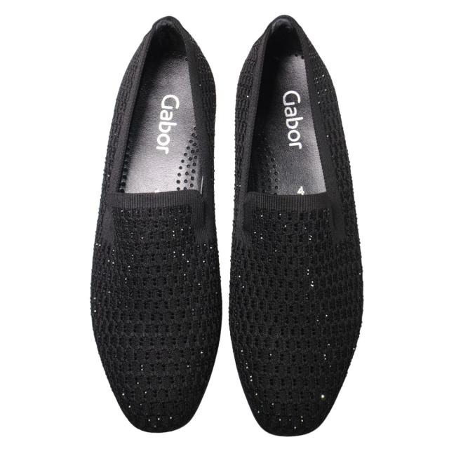 【靴のHOSHIKAWA】  『Gabor 65216』 ガボール メッシュローファー 22cm〜25.5cm レディース ブラック ポルトガル製 ローヒール ストレッチ 春夏