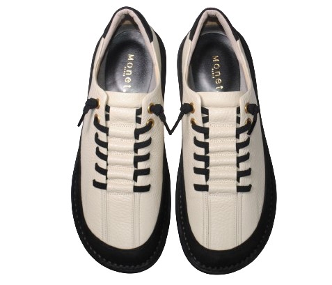 【靴のHOSHIKAWA】  『MONET 881404』 モネ レザーシューズ 21.5cm〜24.5cm EEEE オフシロ/C レディース ラバーレース スリッポン 本革 国産 幅広 春夏