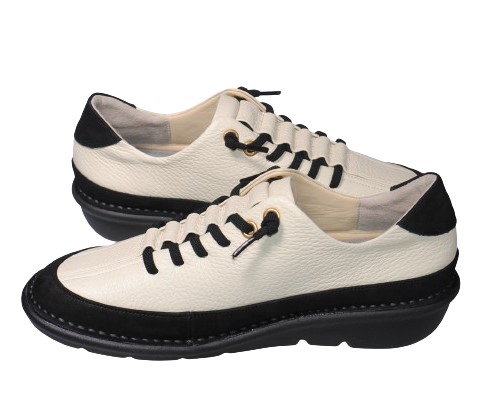 【靴のHOSHIKAWA】  『MONET 881404』 モネ レザーシューズ 21.5cm〜24.5cm EEEE オフシロ/C レディース ラバーレース スリッポン 本革 国産 幅広 春夏