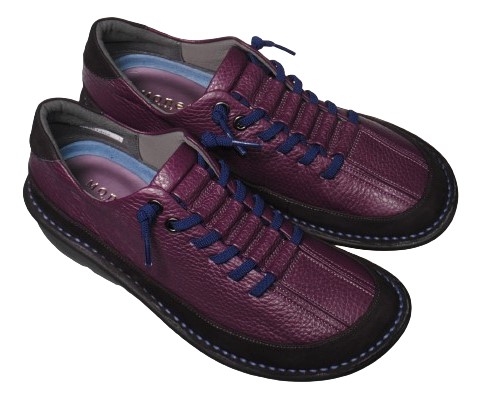 【靴のHOSHIKAWA】  『MONET 881404』 モネ レザーシューズ 21.5cm〜24.5cm EEEE パープル/C レディース ラバーレース スリッポン 本革 国産 幅広 春夏