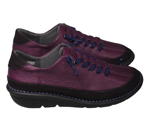 【靴のHOSHIKAWA】  『MONET 881404』 モネ レザーシューズ 21.5cm〜24.5cm EEEE パープル/C レディース ラバーレース スリッポン 本革 国産 幅広 春夏
