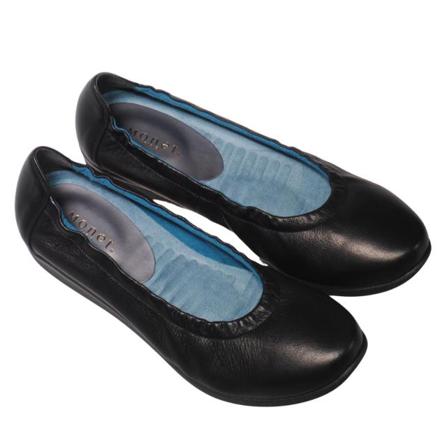 【靴のHOSHIKAWA】  『MONET 881408』 モネ パンプス 21.5cm〜24.5cm EEEE ブラック レディース カッター フラットシューズ 本革 国産 幅広 秋冬