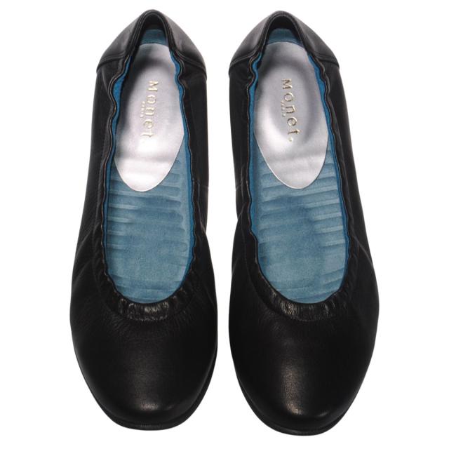 【靴のHOSHIKAWA】  『MONET 881408』 モネ パンプス 21.5cm〜24.5cm EEEE ブラック レディース カッター フラットシューズ 本革 国産 幅広 秋冬